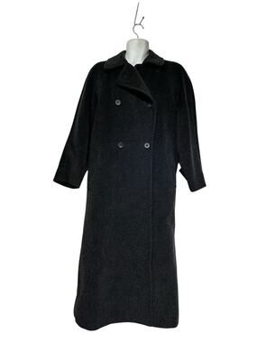 Paul Stuart Vintage Kid Mohair Wool Double Breasted Long Coat 9AR Charcoal